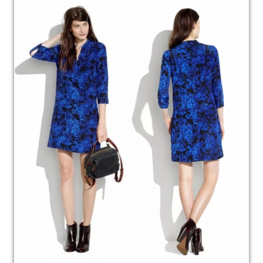 Madewell Silk Director Dress Sz L Blue Floral Silk